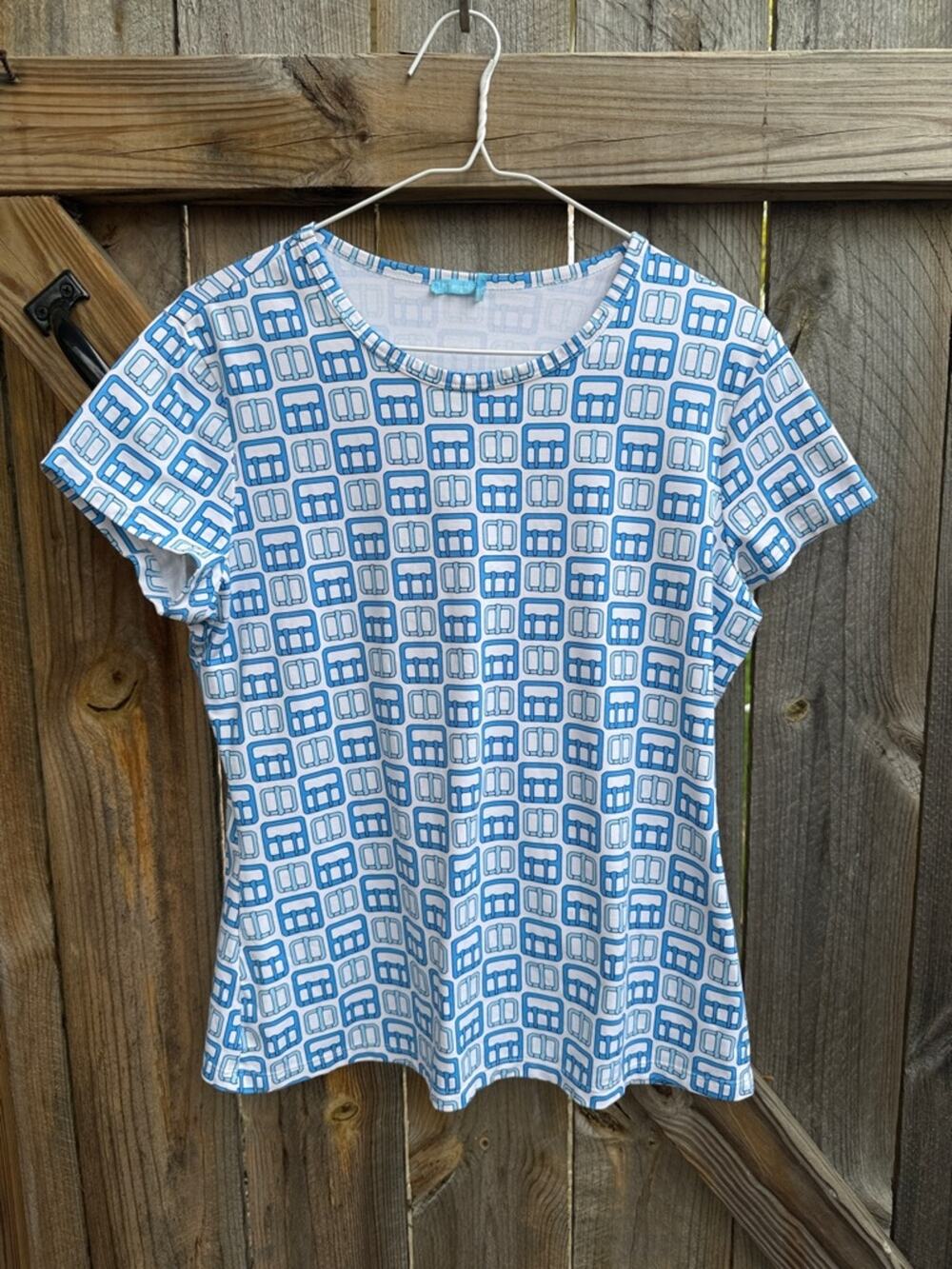 J. McLaughlin Signature Catalina Cloth T-Shirt Large Blue White